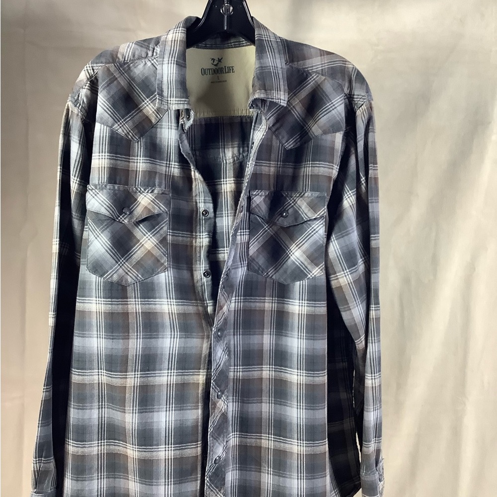 Outdoor Life Shirt Long Sleeve Plaid Pearl Snap | Size Large